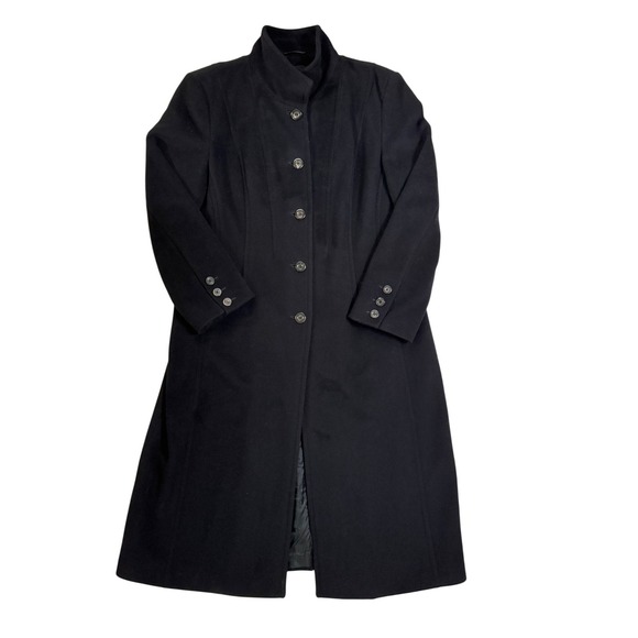 Féraud Jackets & Blazers - Vintage Feraud Black Wool Coat 12 Mock Neck Longline Seamed Button Front Hungary